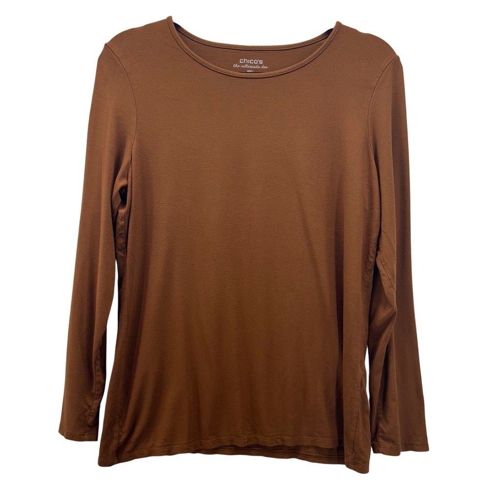 Chicos Womens Shirt Size M Or 1 Brown Capsule Staple Timeless Minimalist‎ Basic